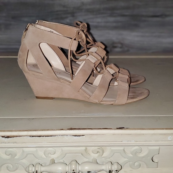 Nude Suede Nine West Gladiator Sandal Wedge - Picture 4 of 5